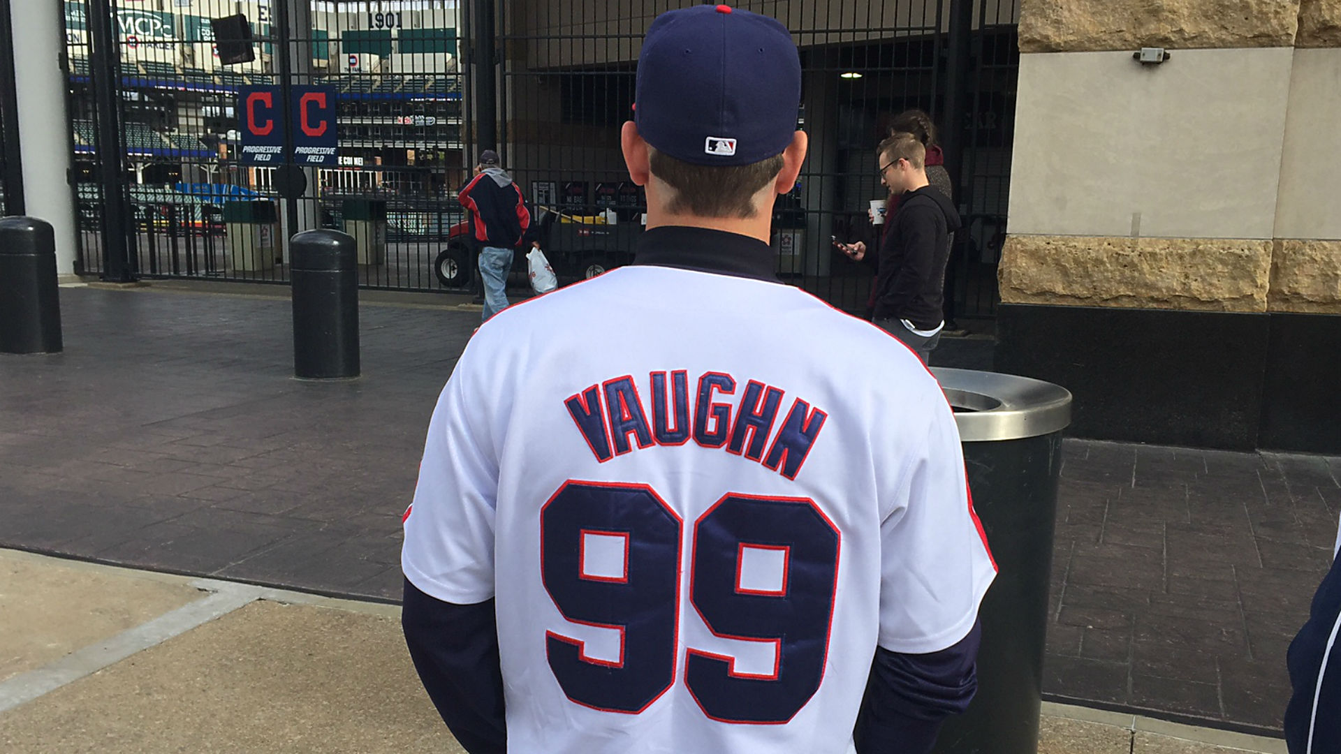 Charlie Sheen donned his Ricky Vaughn Indians uniform for the World Series