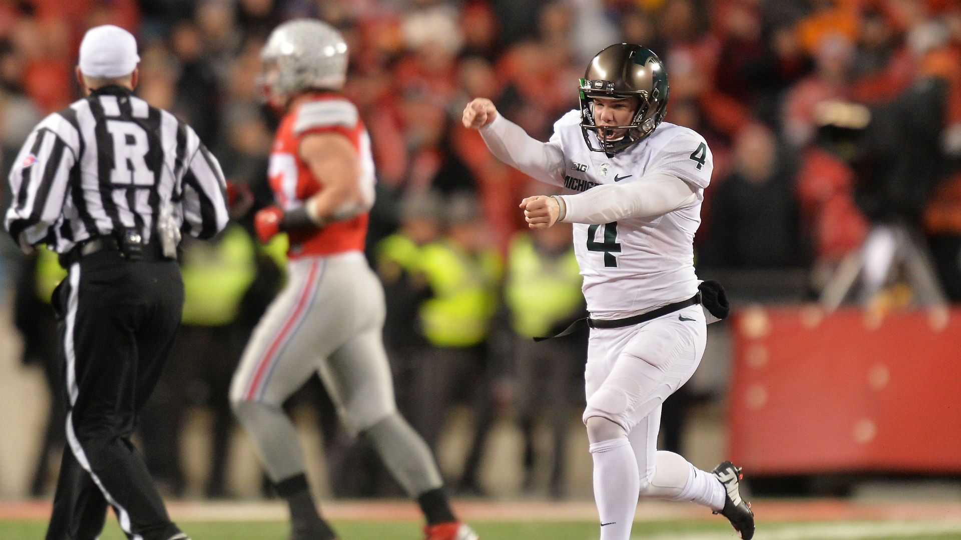Michigan State kicker celebrates gamewinning field goal as only a