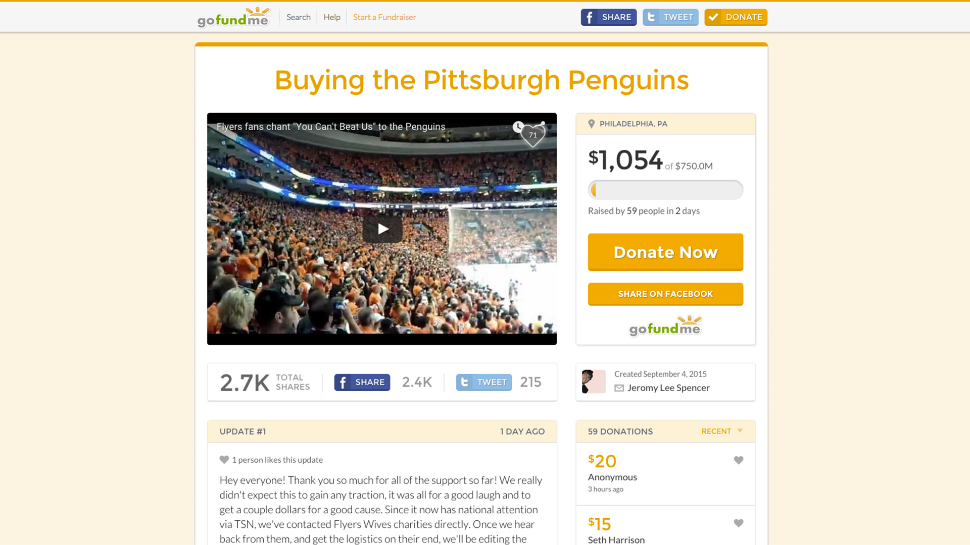 flyers fans launch gofundme campaign to buy rival penguins nhl flyers fans start gofundme