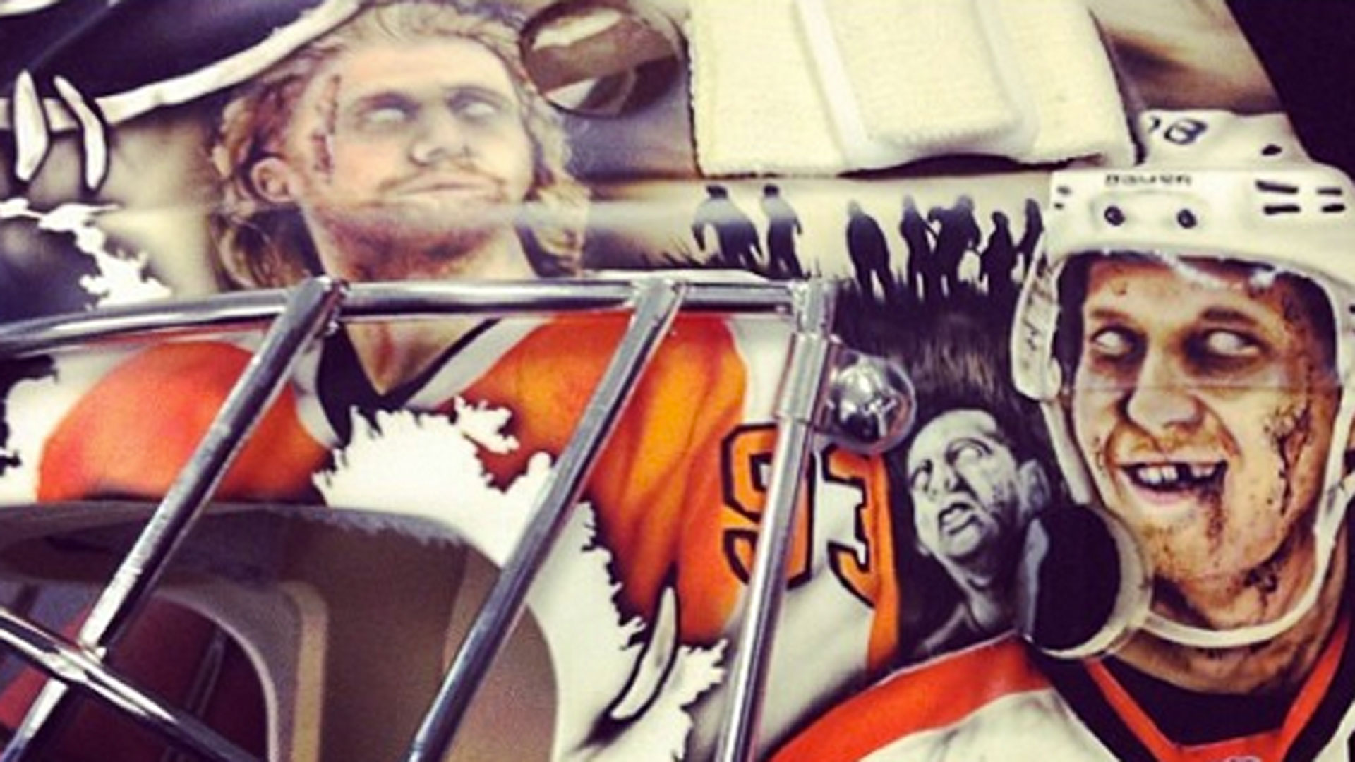 steve masons zombie mask claude giroux scott hartnell are dead flyers nhl graffiti