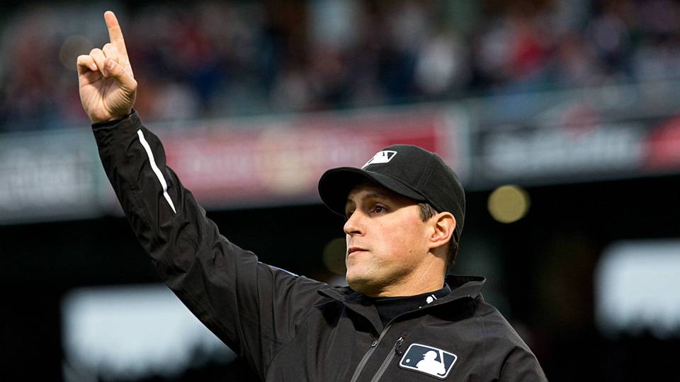 Umpire Quinn Wolcott seemed to think Tigers might've hit him on purpose