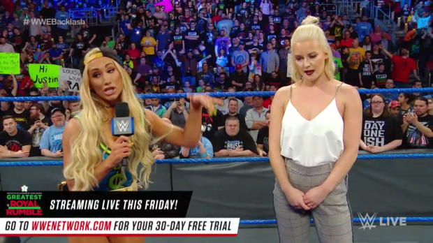 Charlotte Flair and Carmella sign the contract for their title match at WWE Backlash: SmackDown LIVE, April 24, 2018 Charlotte Flair and Carmella sign the contract for their title match at WWE Backlash: SmackDown LIVE, April 24, 2018