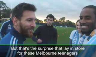 Argentine football superstar Lionel Messi gave two young people from adolescent cancer charity CanTeen the shock of a lifetime on Wednesday.