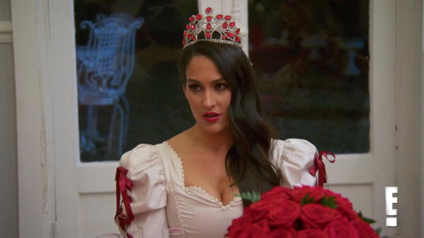 Nikki Bella practices walking down the aisle during a Parisian masquerade party in her honor: Total Bellas Preview Clip, July 22, 2018 Nikki Bella practices walking down the aisle during a Parisian masquerade party in her honor: Total Bellas Preview Clip, July 22, 2018