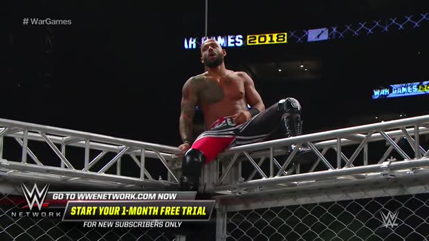Ricochet connects with an insane double Moonsault from the top of the WarGames Cage: NXT Takeover: WarGames II (WWE Network Exclusive) Ricochet connects with an insane double Moonsault from the top of the WarGames Cage: NXT Takeover: WarGames II (WWE Network Exclusive)