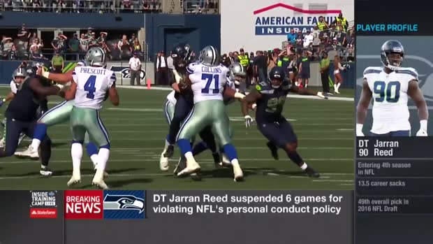 Rapoport: Seattle Seahawks defensive end Jarran Reed suspended six games for violating personal conduct policy Rapoport: Seattle Seahawks defensive end Jarran Reed suspended six games for violating personal conduct policy
