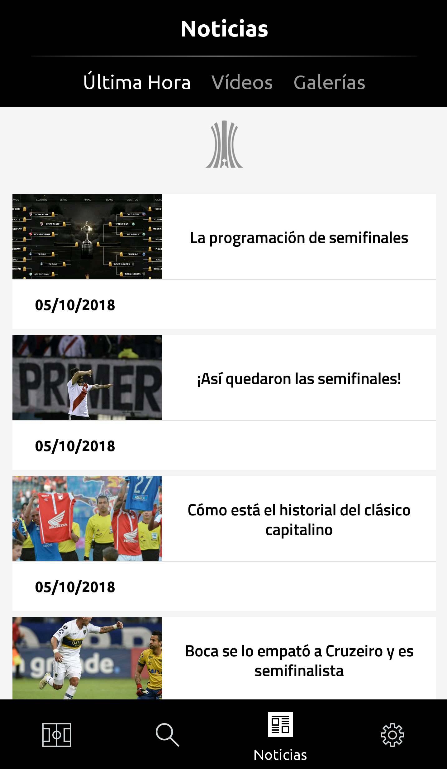 Noticias Screen app Libertadores