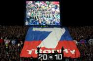 Johor Darul Ta'zim fans lifting a banner just before their team's match against Kedah 20/1/2017
