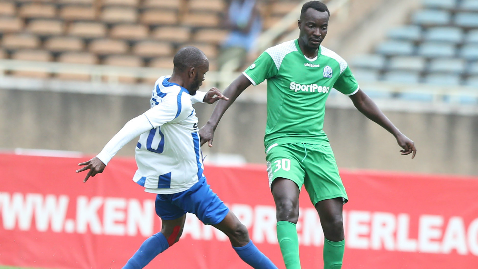   Whyvonne Isuza of the AFC Leopards vs. Humphrey Mieno de Gor Mahia 