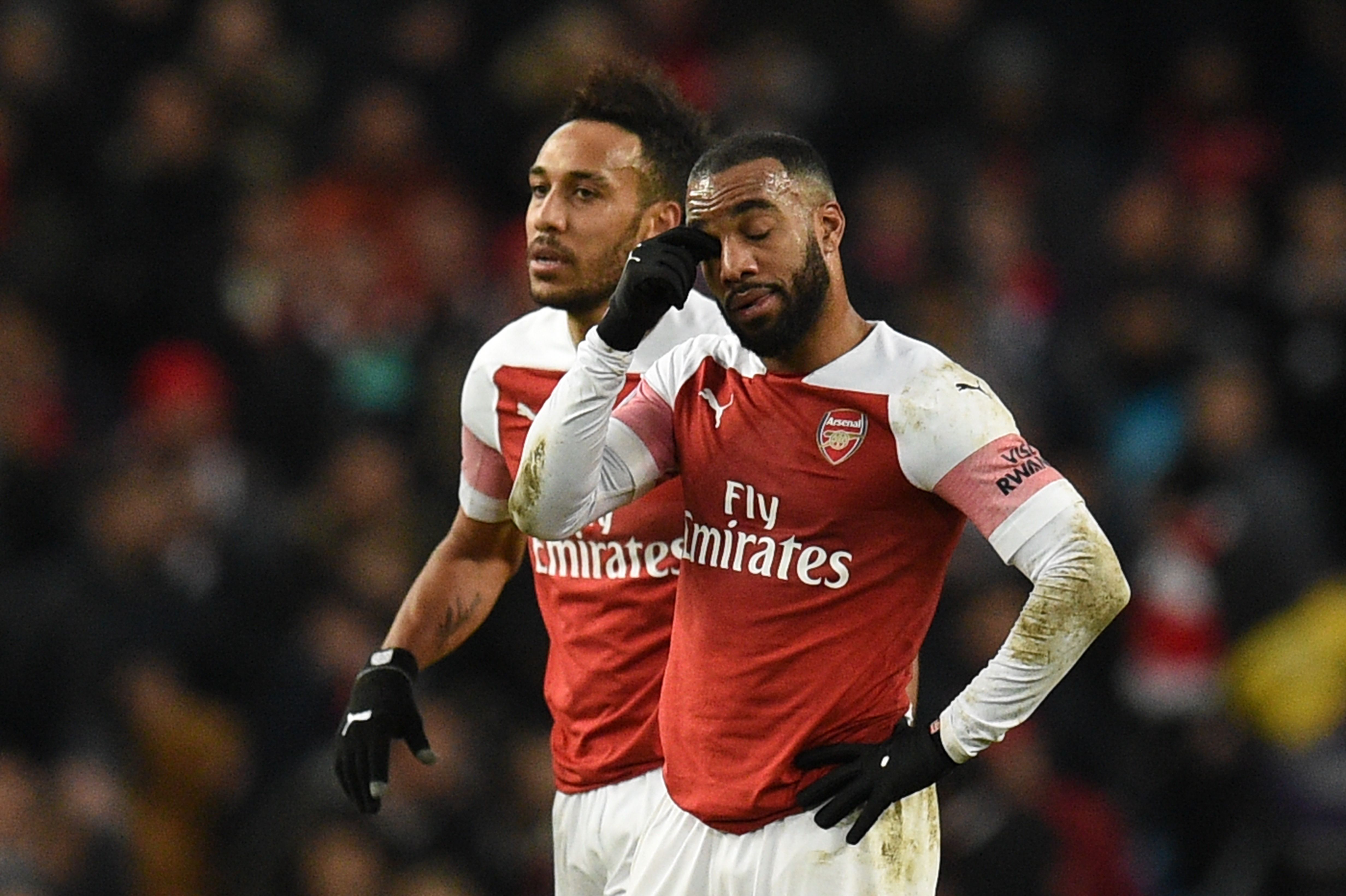 Alexandre Lacazette and Pierre Emerick Aubameyang, Manchester City v Arsenal, Premier League, 2019