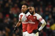 Alexandre Lacazette and Pierre Emerick Aubameyang, Manchester City v Arsenal, Premier League, 2019