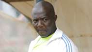 Kakamega Homeboyz coach Mike Mururi follows proceedings at Afraha Stadium in Nakuru.