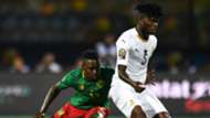 Cameroon's midfielder Georges Mandjeck vies for the ball with Ghana's midfielder Thomas Partey during the 2019 Africa Cup of Nations