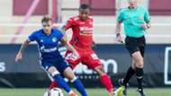 Max Meyer of Schalke and Andile Jali of KV Oostende