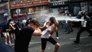 England fans in Lille with police