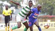 Dennis Mukhaisi of Posta Rangers v Brian Otieno of Nzoia Sugar