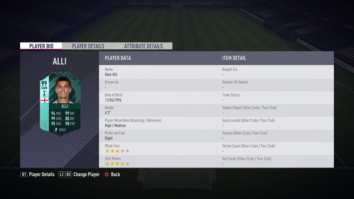 FIFA18 Ultimate Team Dele Alli 99 Card