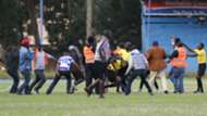 AFC Leopards players attack referee Mike Mwai at Machakos.