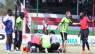 Ephraim Guikan of Gor Mahia and coach Dylan Kerr.