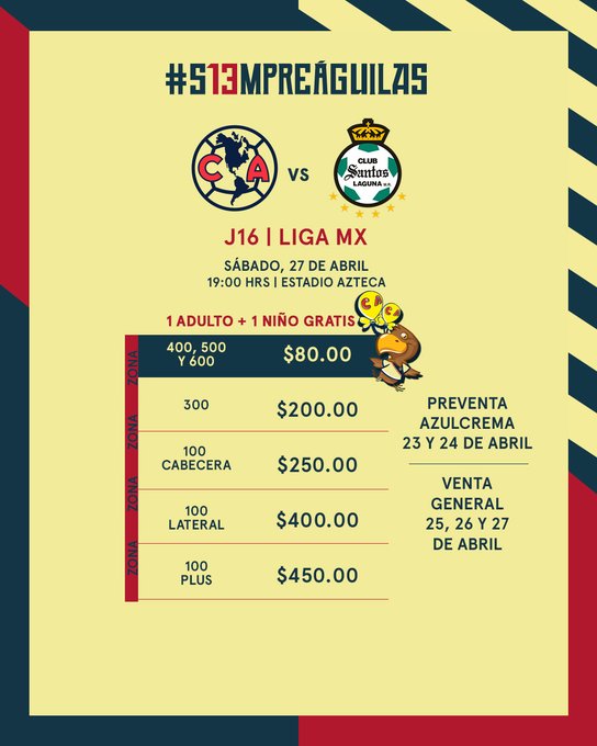 Boletos para el América vs Santos de la Liga MX Clausura 2019 dónde