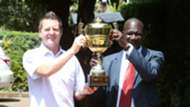 Gor Mahia coach Dylan Kerr and Robert Matano of AFC Leopards.