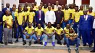 Yoweri Museveni with Uganda Cranes.