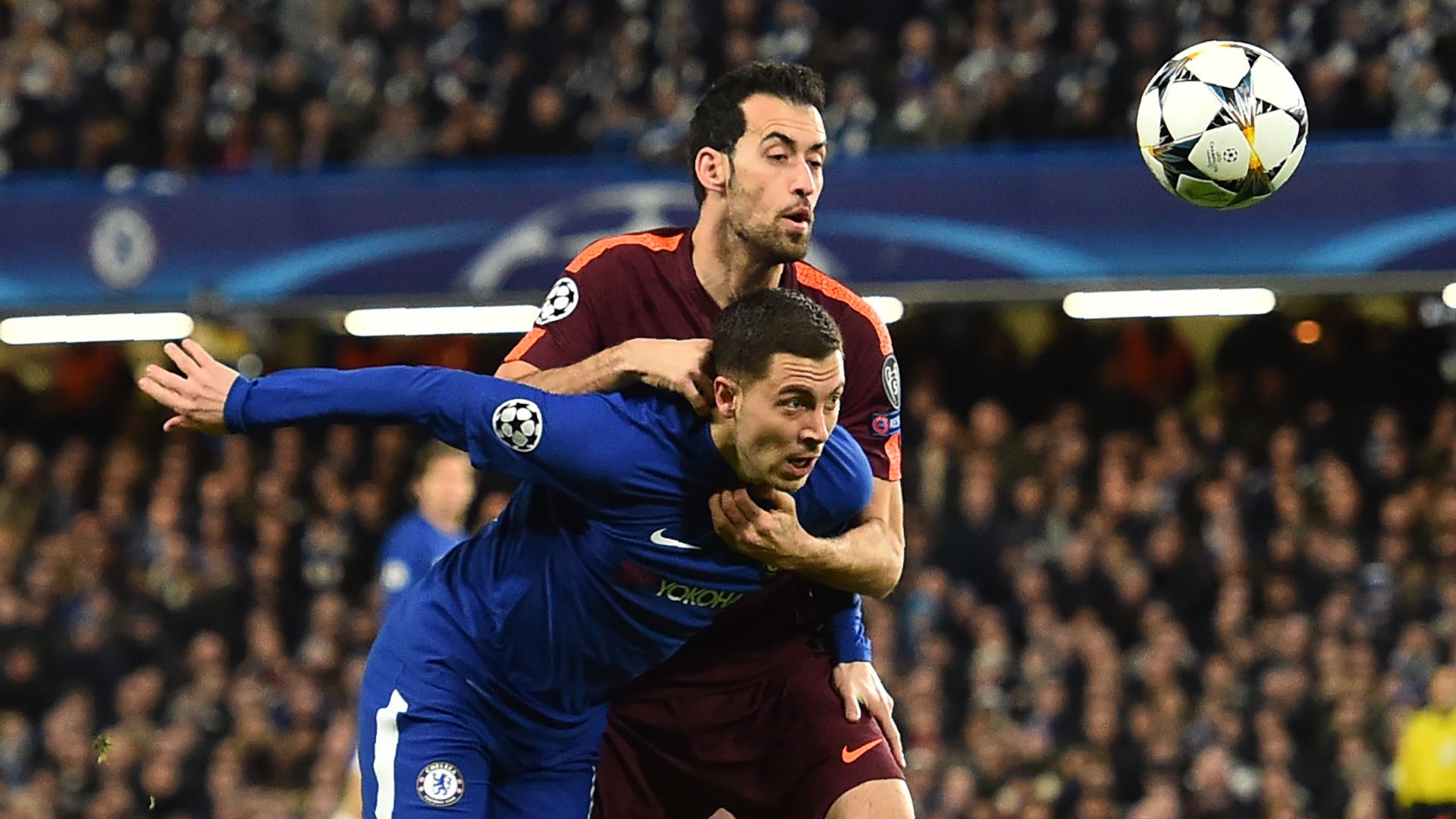 eden hazard sergio busquets chelsea vs barcelona