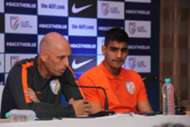 Indian national team head coach Stephen Constantine with goalkeeper Gurpreet Singh Sandhu