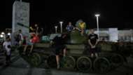 Former Yugoslav army T-55 tank parked at the northern grandstand of the Rajko Mitic stadium 08272019