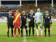 Selangor and Melaka United captain pose for a photo along with the match officials before their league match 27/1/2017