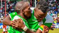 Meddie Kagere and Haroun Shakava of Gor Mahia.