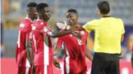 Joseph Okumu Michael Olunga and Victor Wanyama of Kenya and Harambee Stars.