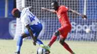 AFC Leopards defender David Ochieng Cheche and Collins Agade of Bandari FC.