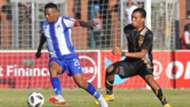 Thabiso Kutumela of Maritzburg United challenged by Wandile Shezi of Royal Eagles, May 2019