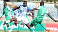 Samuel Onyango of Gor Mahia and Francis Mustafa v Lobi Stars of Nigeria.
