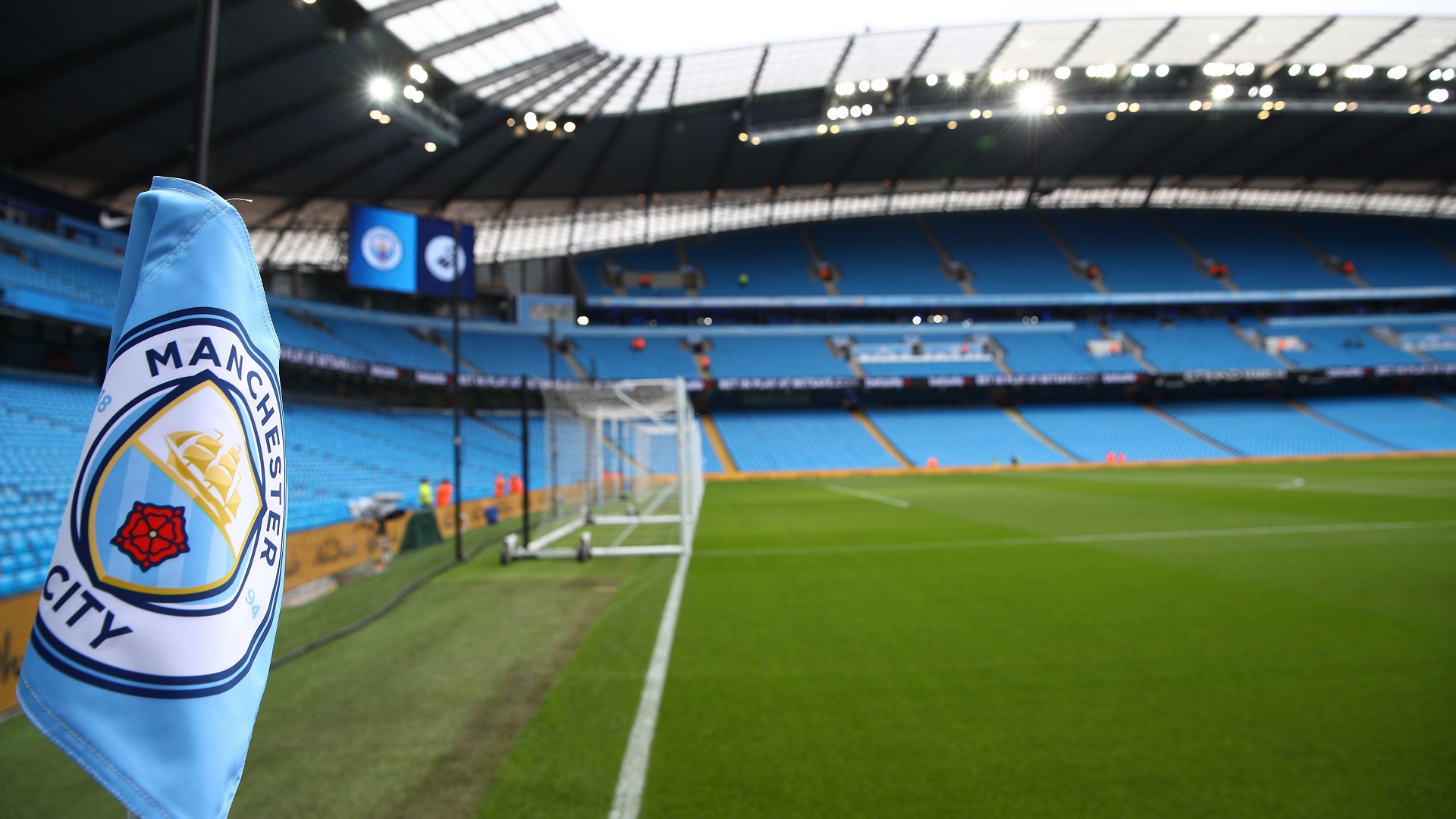 Manchester City logo | Etihad Stadium general view