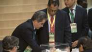 SAFA President Danny Jordaans casts his vote at Caf election
