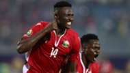 Michael Olunga of Kenya celebrates goal against Tanzania.