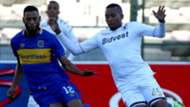 Lehlohonolo Majoro of Bidvest Wits battles for the ball with Taariq Fielies of Cape Town City