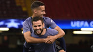 Real Madrid players Nacho Fernandez and Lucas Vazquez ahead a Champions League game