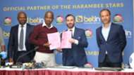 FKF President Nick Mwendwa Robert Muthomi and coach Sebastien Migne.