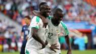 Sadio Mane of Senegal celebrates with teammate Youssouf Sabaly World Cup 2018