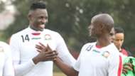 Michael Olunga and Dennis Odhiambo of Harambee Stars.