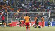 Mamelodi Sundowns players celebrate Anthony Laffor's goal