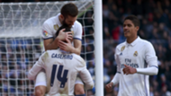 Casemiro, Nacho Fernández and Raphael Varane, celebrating a goal for Real Madrid