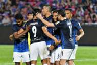 Johor Darul Ta'zim players celebrate Safiq Rahim's goal 20/1/2017