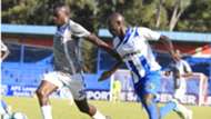 Eugine Ambulwa of Nakumatt v Ezekiel Odera of AFC Leopards.