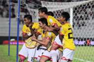 Selangor players celebrating Juliano Mineiro's (middle, low) second goal against Kelantan 25/2/2017