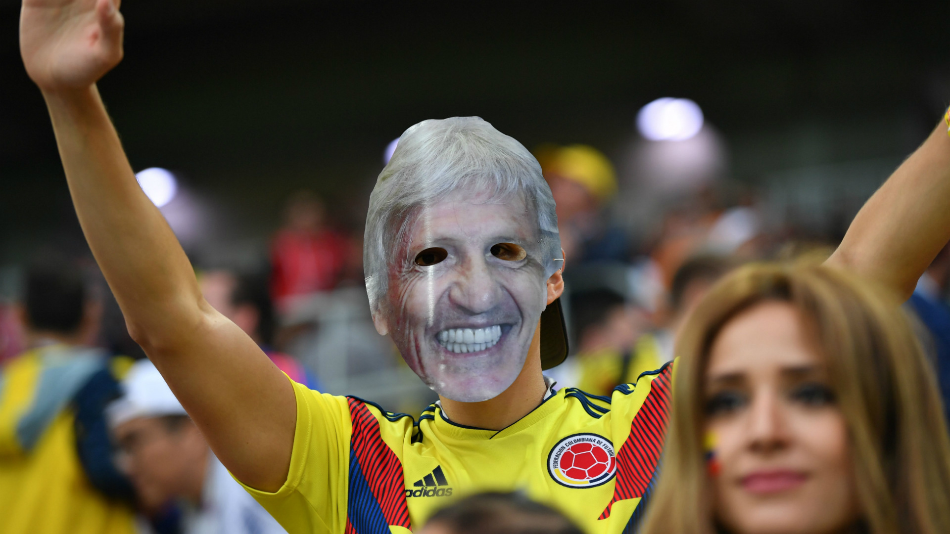  Colombian fan mask José Pekerman Colombia England WC Russia 03072018 