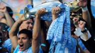 Sergio Aguero Manchester City Premier League trophy